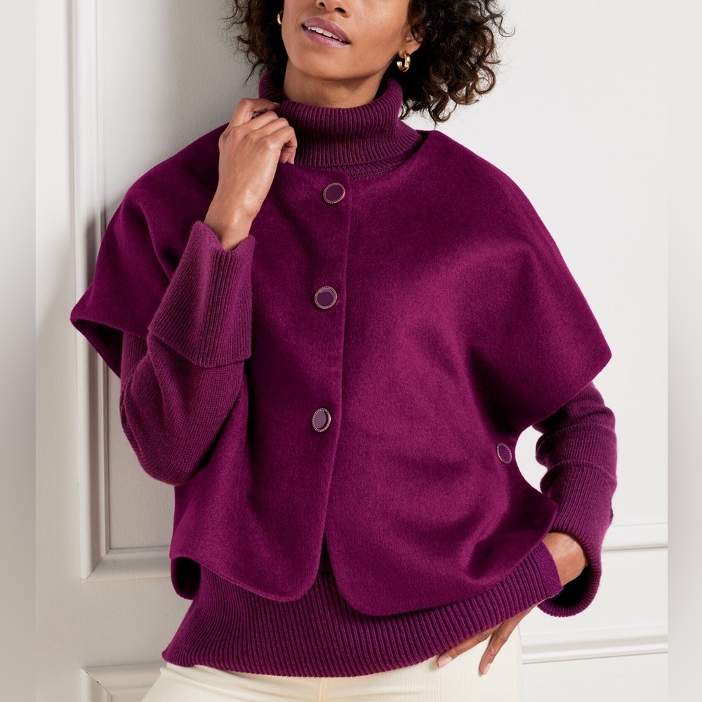 Talbots Rich Magenta Women's CAPELET VEST SOFT WOOL BLEND SIZE XS